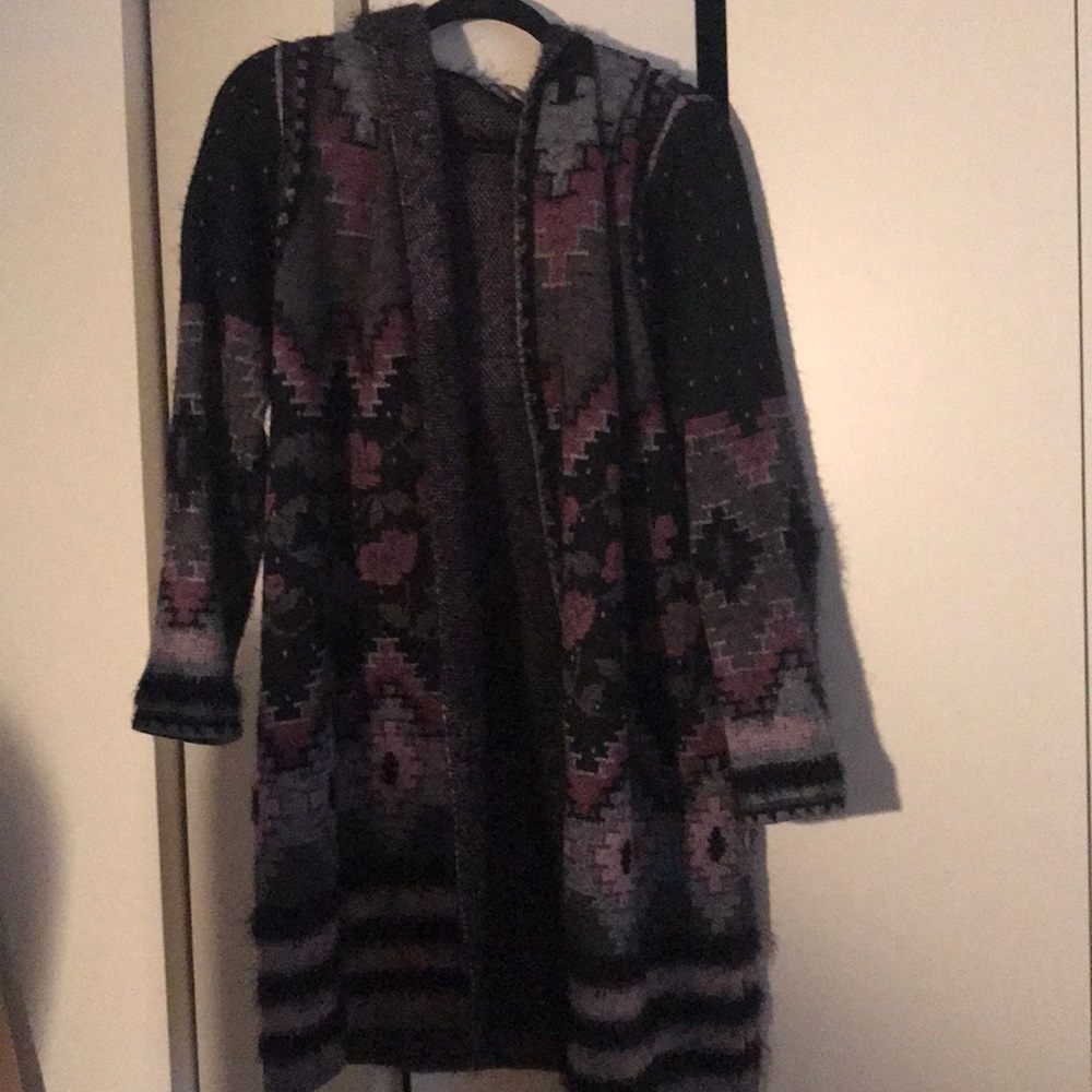 Long purple floral pattern cardigan